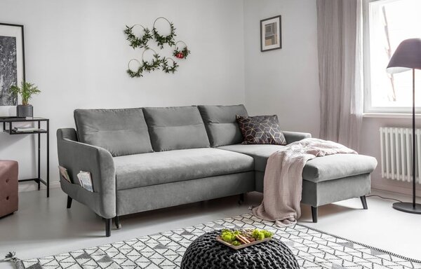 Svijetlosiva baršunasta kutna garnitura Miuform Stylish Tent, desni kut