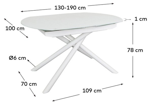 Bijeli proširiv blagovaonski stol sa staklenom pločom stola 100x130 cm Yodalia – Kave Home