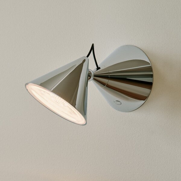 Tom Dixon LED zidna svjetiljka Pose, srebrna, 21 cm, plastika, prigušiva, Metalik, Dnevni boravak/blagovaonica, Metal, Zid okrugli