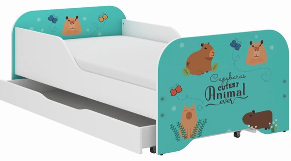 Kompletan dječji krevet 140 x 70 cm s madracem i rešetkom - KAPIBARA ANIMALS