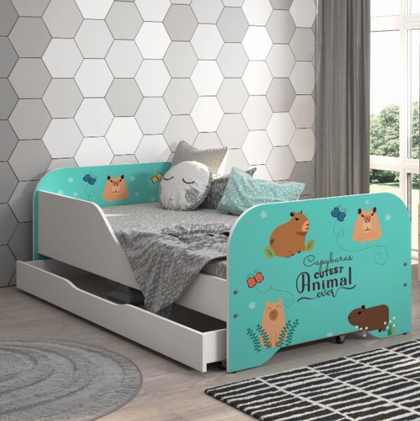 Kompletan dječji krevet 140 x 70 cm s madracem i rešetkom - KAPIBARA ANIMALS