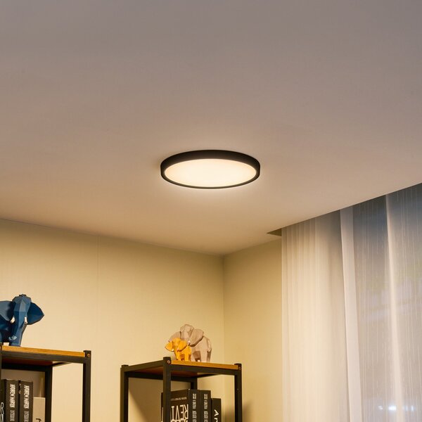 Lindby LED stropna svjetiljka Pravin, Ø 30 cm, prigušiva, crna, prigušiva, Crno, Dnevni boravak/blagovaonica, Plastika