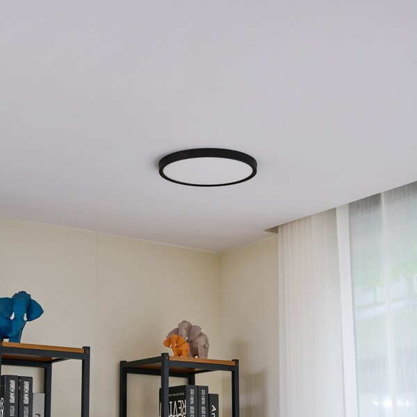 Lindby LED stropna svjetiljka Pravin, Ø 30 cm, prigušiva, crna, prigušiva, Crno, Dnevni boravak/blagovaonica, Plastika
