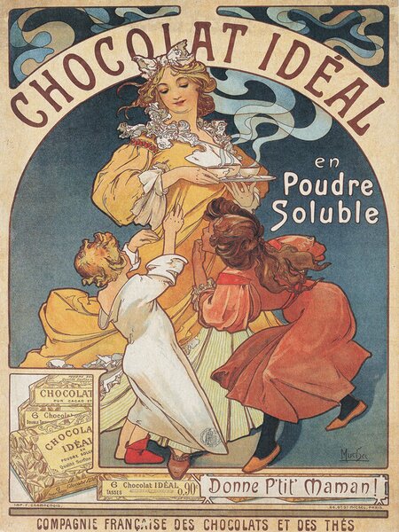 Reprodukcija Chocolat Ideal Chocolate Advert (Vintage Art Nouveau) - Alfons Mucha, (30 x 40 cm)