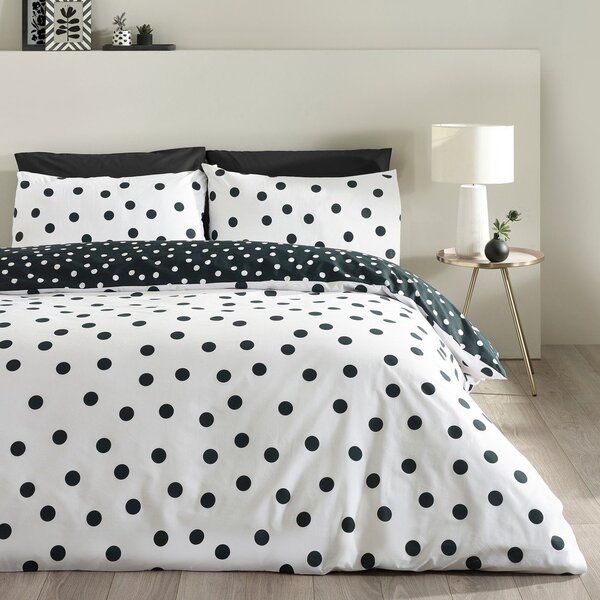 Crno-bijela 3-dijelna posteljina za bračni krevet 200x200 cm Polka Dot – Catherine Lansfield