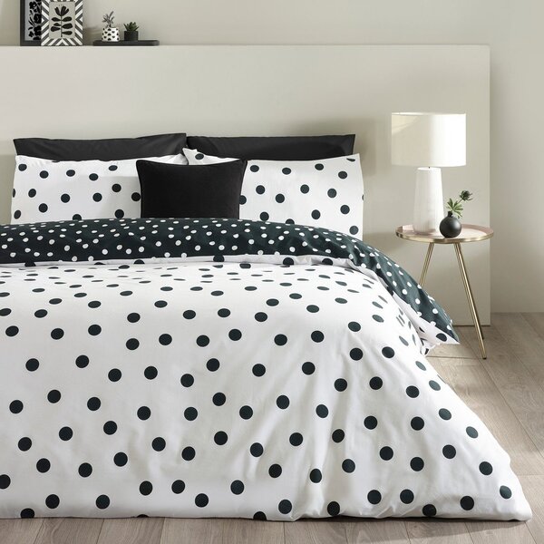 Crno-bijela 3-dijelna posteljina za bračni krevet 200x200 cm Polka Dot – Catherine Lansfield