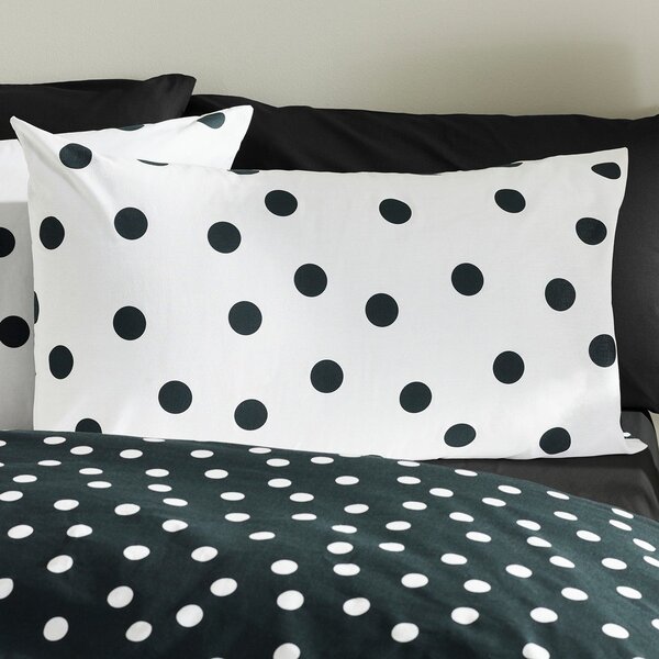 Crno-bijela 3-dijelna posteljina za bračni krevet 200x200 cm Polka Dot – Catherine Lansfield