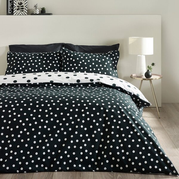 Crno-bijela 3-dijelna posteljina za bračni krevet 200x200 cm Polka Dot – Catherine Lansfield