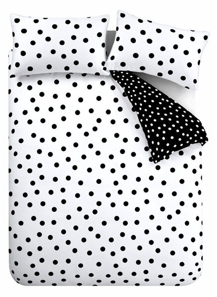 Crno-bijela 3-dijelna posteljina za bračni krevet 200x200 cm Polka Dot – Catherine Lansfield
