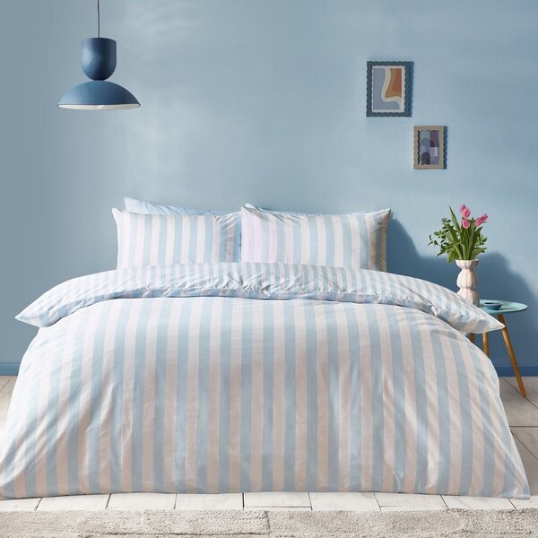 Bijela/plava 3-dijelna posteljina za bračni krevet 200x200 cm Stripe Tease – Sassy B