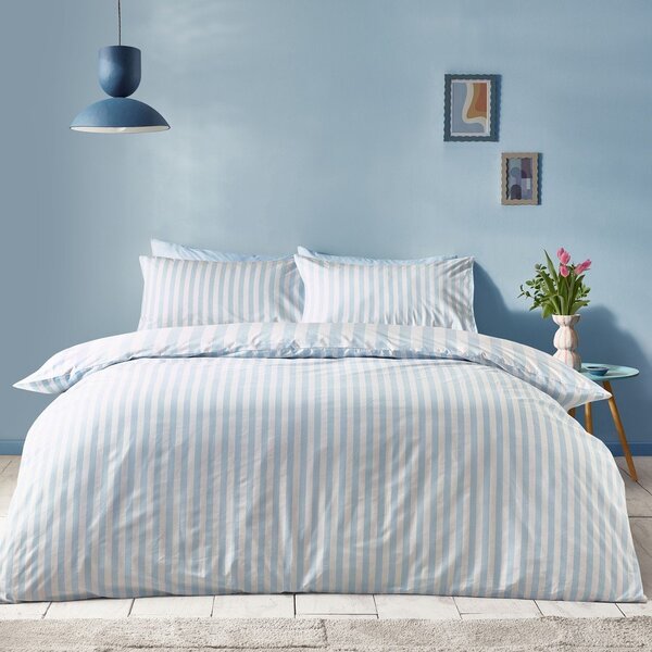 Bijela/plava 3-dijelna posteljina za bračni krevet 200x200 cm Stripe Tease – Sassy B