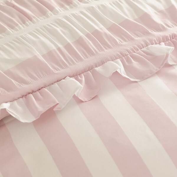 Ružičasta 3-dijelna posteljina za bračni krevet 200x200 cm Seersucker Frill Stripe – Catherine Lansfield