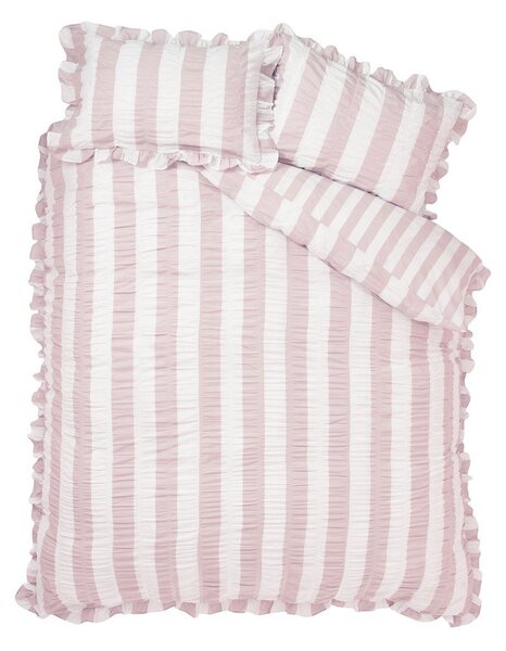 Ružičasta 3-dijelna posteljina za bračni krevet 200x200 cm Seersucker Frill Stripe – Catherine Lansfield