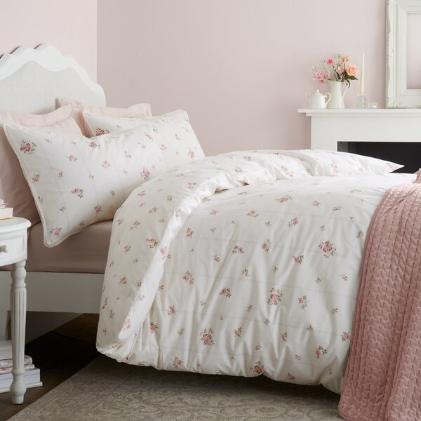 Krem 3-dijelna posteljina za bračni krevet od pamučnog perkala 200x200 cm Vintage Rosebud Lace – Bianca