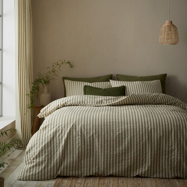 Zelena posteljina za krevet za jednu osobu 135x200 cm Cotton Rich Woven Stripe – Pineapple Elephant