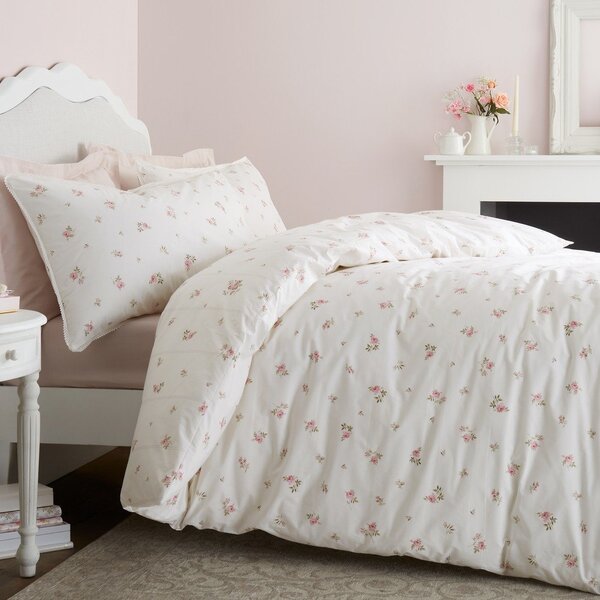 Krem 3-dijelna posteljina za bračni krevet od pamučnog perkala 200x200 cm Vintage Rosebud Lace – Bianca