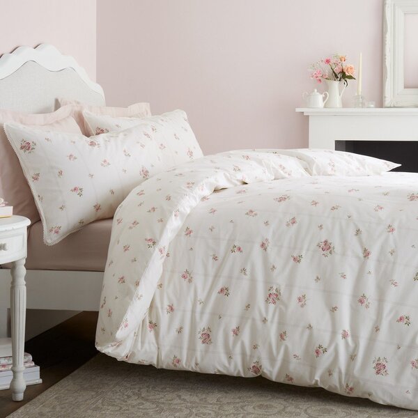 Krem 3-dijelna posteljina za bračni krevet od pamučnog perkala 200x200 cm Vintage Rosebud Lace – Bianca