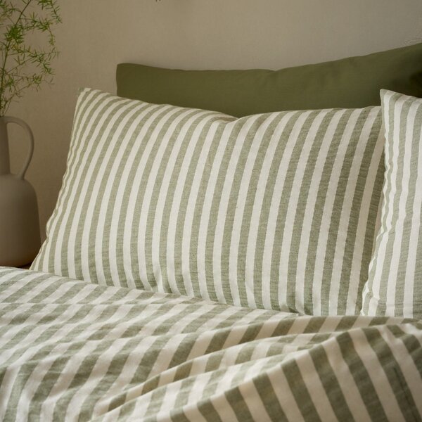Zelena posteljina za krevet za jednu osobu 135x200 cm Cotton Rich Woven Stripe – Pineapple Elephant