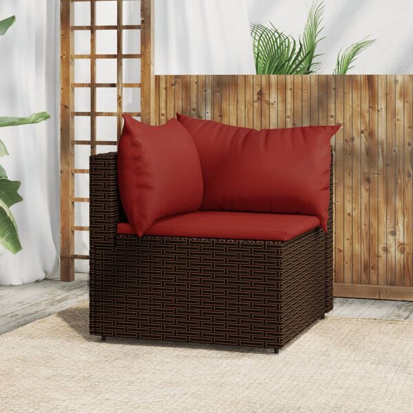 VidaXL Kutna vrtna sofa od poliratana s jastucima smeđa