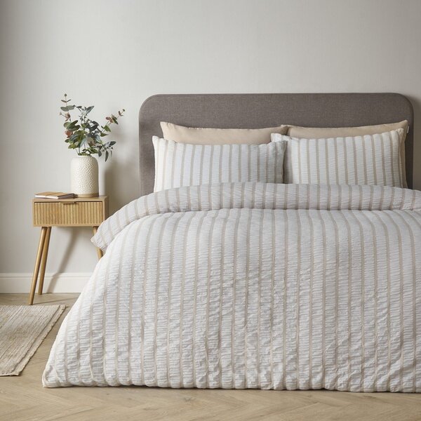 Bež posteljina za krevet za jednu osobu 135x200 cm So Soft Seersucker Stripe – Catherine Lansfield