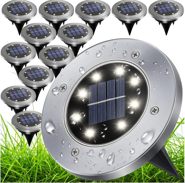 Set od 12 vanjskih solarnih podnih lampi od nehrđajućeg čelika 6000k