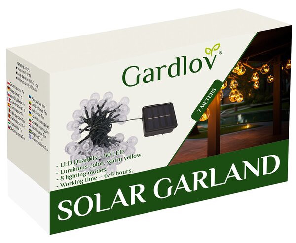 Led 50 toplo bijela vanjska solarna ukrasna girlanda ip44 7m 8 funkcija