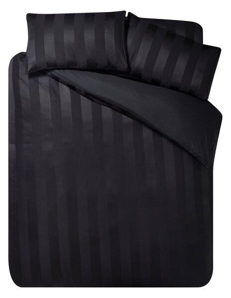 Crna satenska posteljina za krevet za jednu osobu 135x200 cm So Soft Satin Stripe – Catherine Lansfield