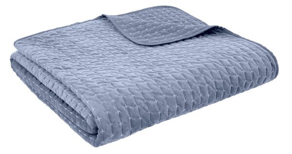 Plavi prošiven prekrivač od samta 240x260 cm Attica Velvet – Bianca