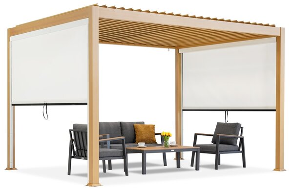 Samostojeća pergola za terasu Lagos 3x4 sa 3 m dugim Garden Point drvenim bočnim zavjesama - bijela