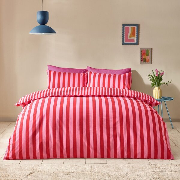 Crvena/ružičasta 3-dijelna posteljina za bračni krevet 200x200 cm Stripe Tease – Sassy B