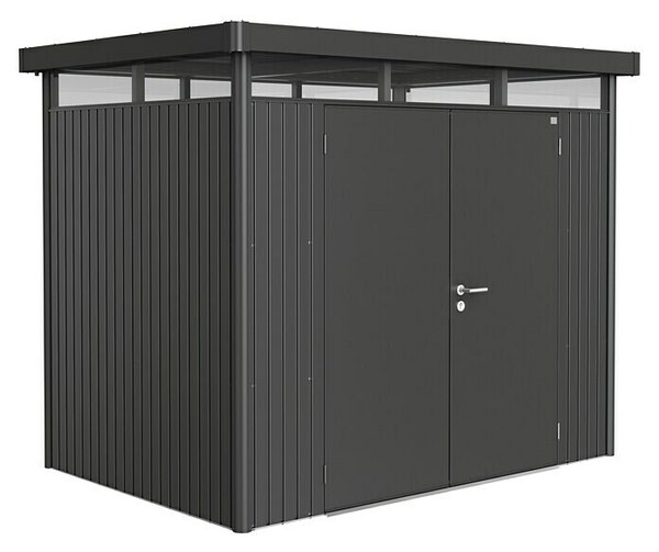Biohort HighLine Spremište H2 (Metalik tamnosivo, Dvostruka vrata, Vanjska širina uklj. krovni prevjes: 275 cm, Vanjska dubina uklj. krovni prevjes: 195 cm, Čelik)