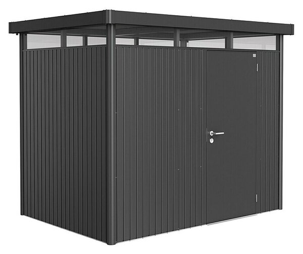 Biohort HighLine Spremište H2 (Metalik tamnosivo, Jedna vrata, Vanjska širina uklj. krovni prevjes: 275 cm, Vanjska dubina uklj. krovni prevjes: 195 cm, Čelik)