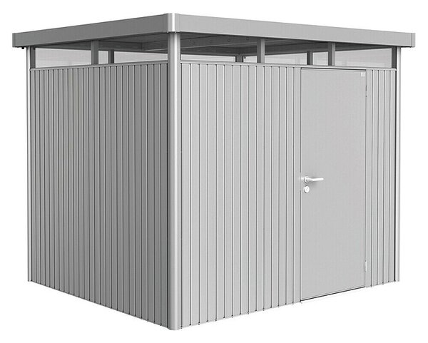Biohort HighLine Spremište H3 (Metalik srebrne boje, Jedna vrata, Vanjska dubina uklj. krovni prevjes: 235 cm, Vanjska širina uklj. krovni prevjes: 275 cm, Čelik)