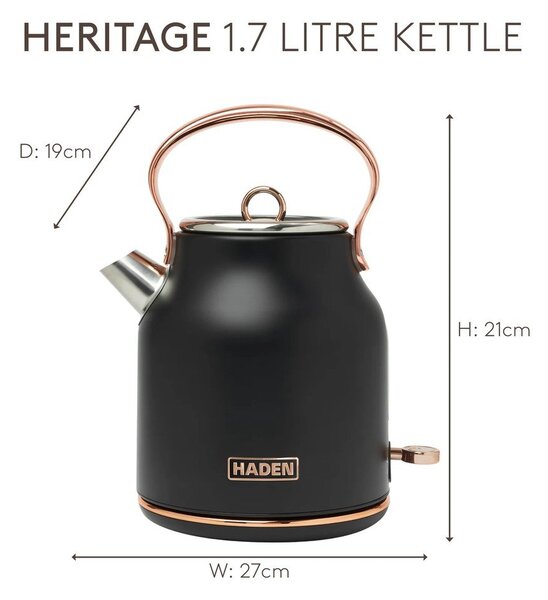 Crno kuhalo za vodu 1,7 l Heritage – Haden