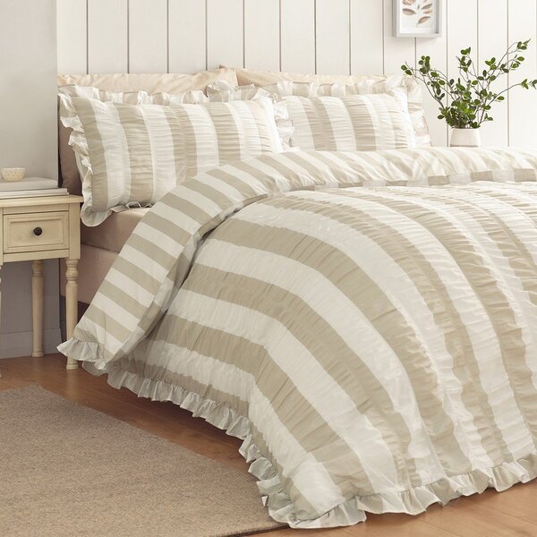Bež posteljina za krevet za jednu osobu 135x200 cm Seersucker Frill Stripe – Catherine Lansfield