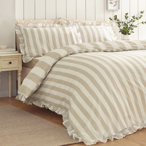 Bež posteljina za krevet za jednu osobu 135x200 cm Seersucker Frill Stripe – Catherine Lansfield