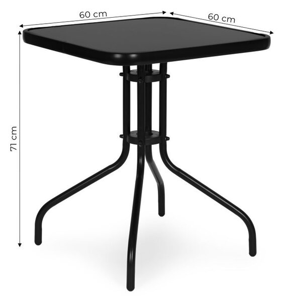 Kvadratni vrtni stol 60 x 60 cm s kaljenim staklom - crni