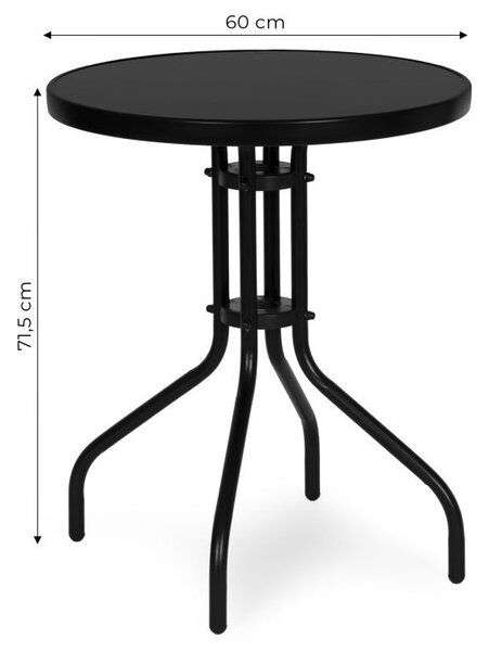 Okrugli vrtni stol 60 cm s kaljenim staklom - crni