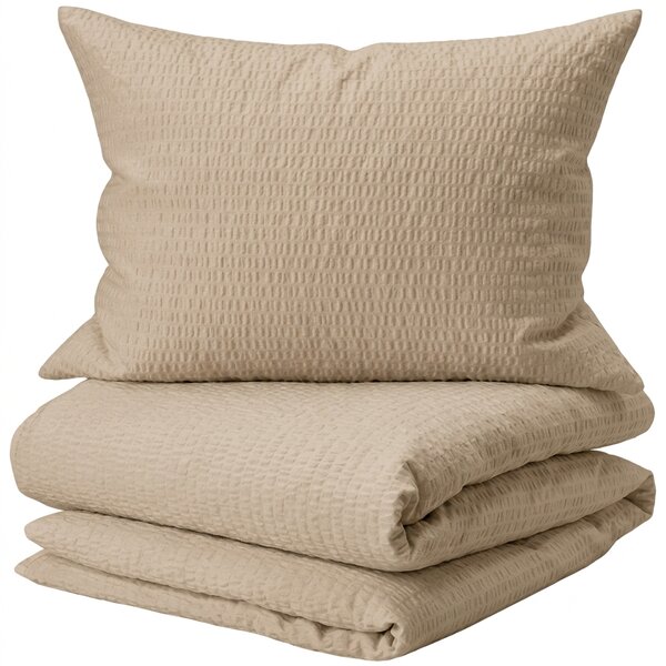 Set krep posteljina TAUPEXA svijetlosmeđe + plahta Jersey 180 x 200 cm svijetlo bež, bračno