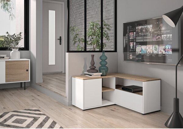 Bijela/u prirodnoj boji TV komoda u dekoru hrasta 90x45 cm Angle – TemaHome
