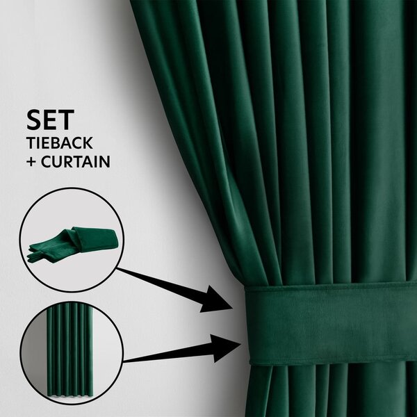Tamno zelena zavjesa za djelomično zamračenje od samta 140x245 cm Pleat – Restilo