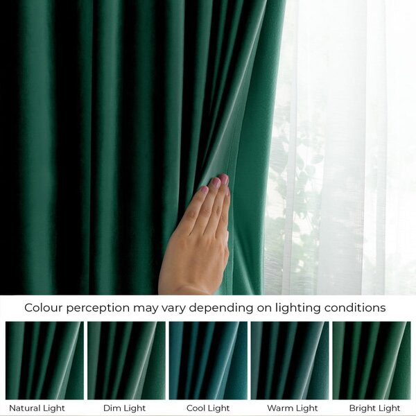 Tamno zelena zavjesa za djelomično zamračenje od samta 140x245 cm Pleat – Restilo