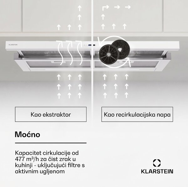 Klarstein Mariana Neo 90 plosnata napa 90 cm 640 m³/h ispušni zrak LED