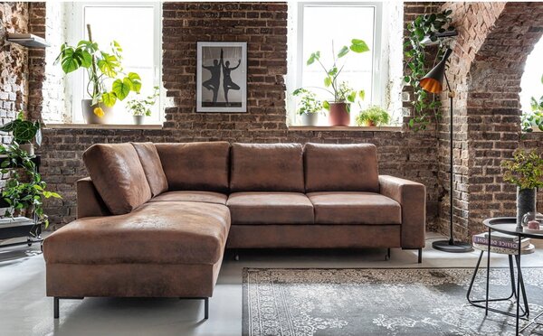 Smeđa sklopiva kutna garnitura od imitacije kože (s lijevim kutom) Lofty Lilly – Miuform