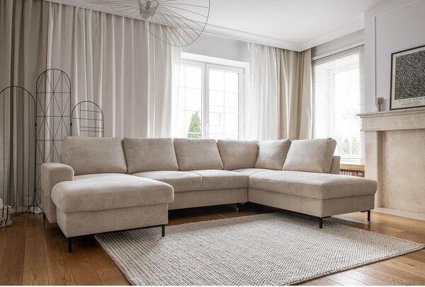 Bež sklopiva kutna garnitura od samta (s desnim kutom) Lofty Lilly – Miuform
