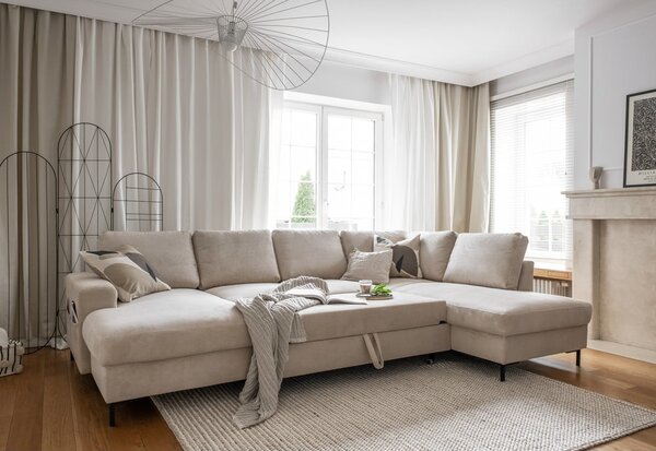 Bež sklopiva kutna garnitura od samta (s desnim kutom) Lofty Lilly – Miuform
