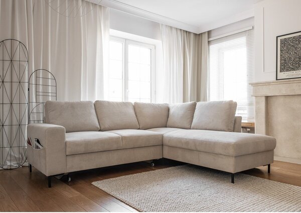 Bež sklopiva kutna garnitura od samta (s desnim kutom) Lofty Lilly – Miuform