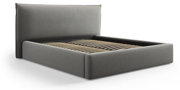 Sivi tapecirani bračni krevet s prostorom za pohranu s podnicom 180x200 cm Elio – Milo Casa