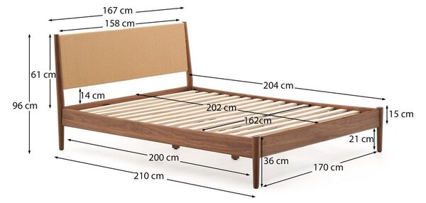 Tamno smeđi bračni krevet s podnicom 160x200 cm Elan – Kave Home