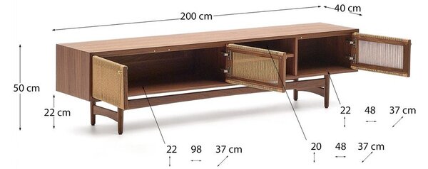 Smeđa TV komoda u dekoru oraha 200x50 cm Elan – Kave Home